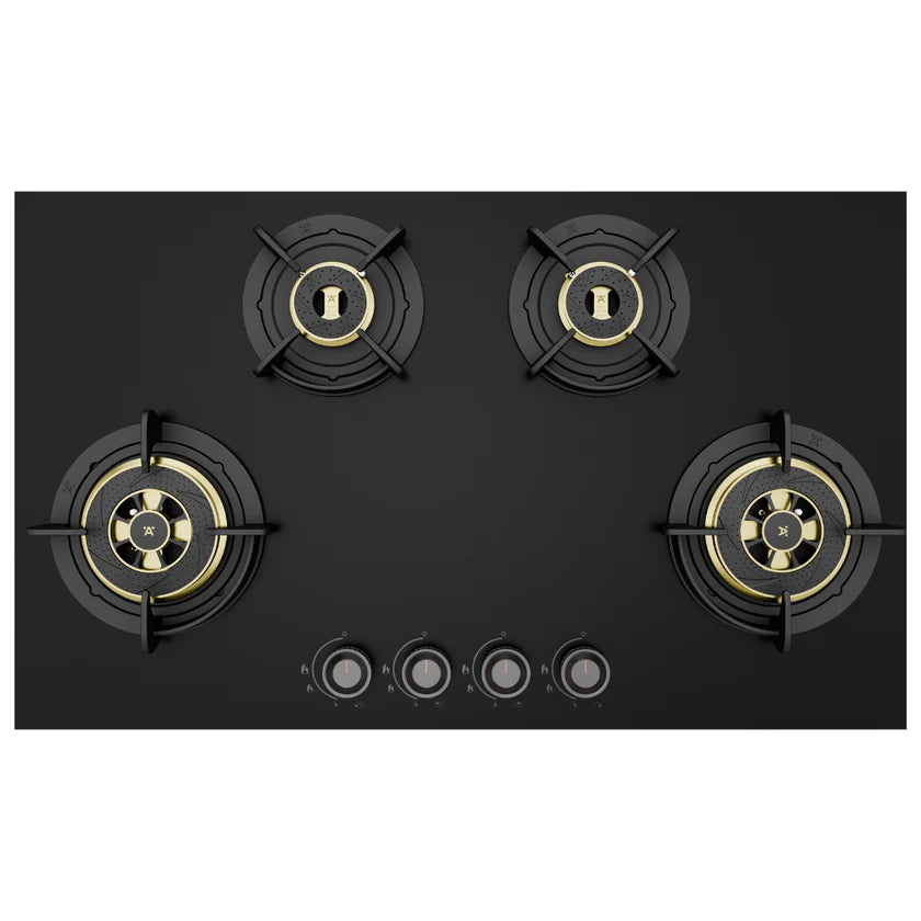 Altius Plus Matt 490 86 cm 4 Burner Hob – Brass Burners, Insta Ignition, Gunmetal Metal Knobs, 538.66.759