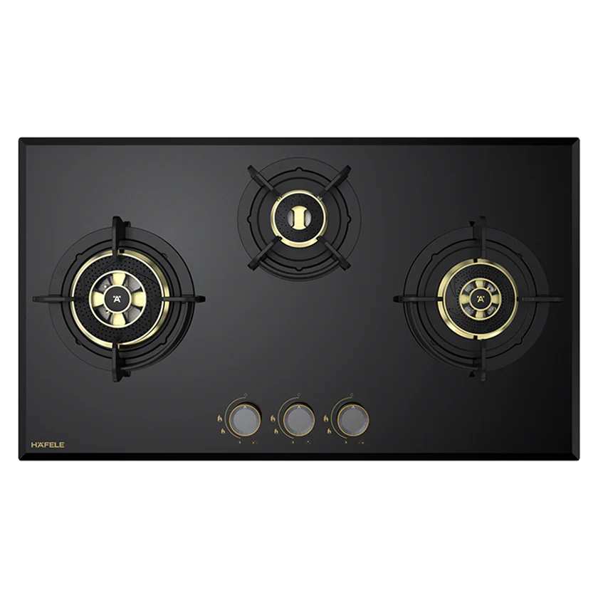Altius Plus 378 78 cm 3 Burner Hob – Brass Burners, Insta Ignition, Golden Metal Knobs, 538.66.737
