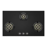 Altius Plus Matt 390 86 cm 3 Burner Hob – Brass Burners, Insta Ignition, Gunmetal Metal Knobs, 538.66.749