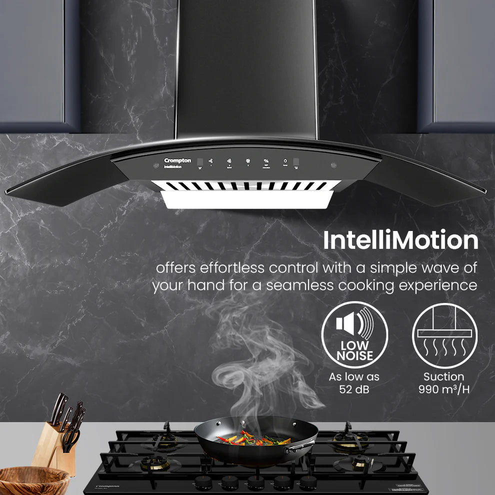 CHD-IMC90BFA-MBL-Curved Wall Mounted Chimney IntelliMotion 90 cm