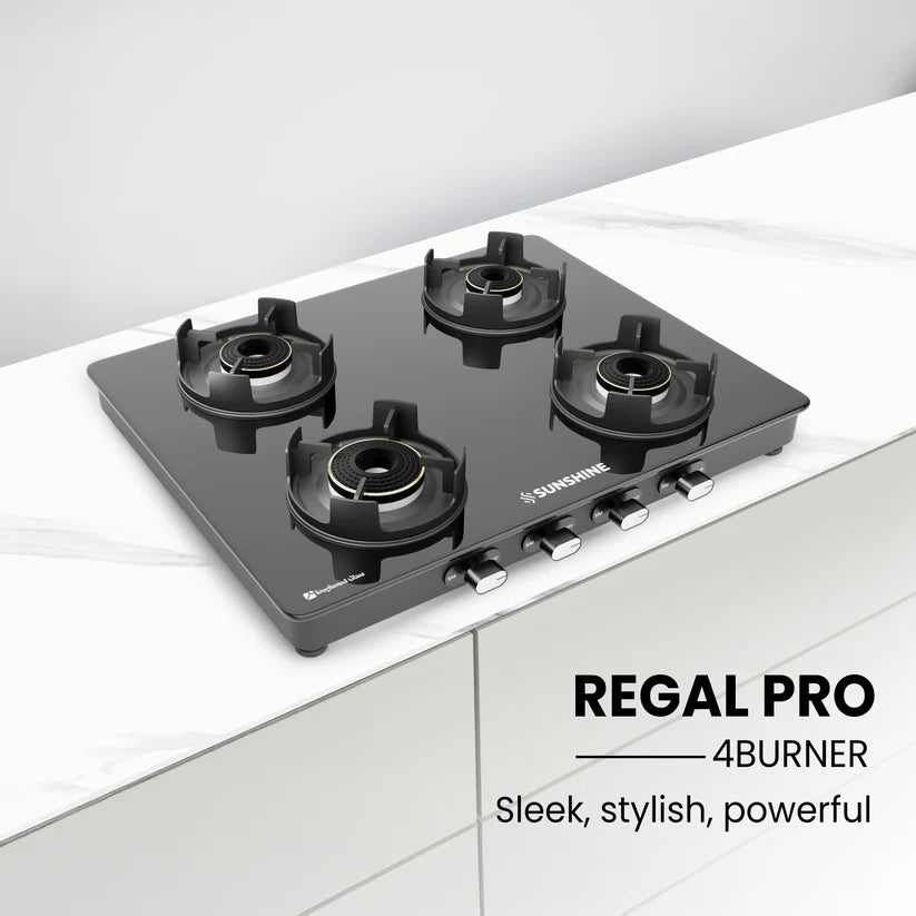 Regal Pro 4 Burner Gas Stove Toughened Glass Cooktop Manual Ignition