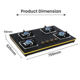 Shine Gold Four Burner Gas Stove/Hob Top Auto Ignition