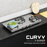 Curvv Matte Stainless Steel Cooktop Manual Ignition 3 Burner