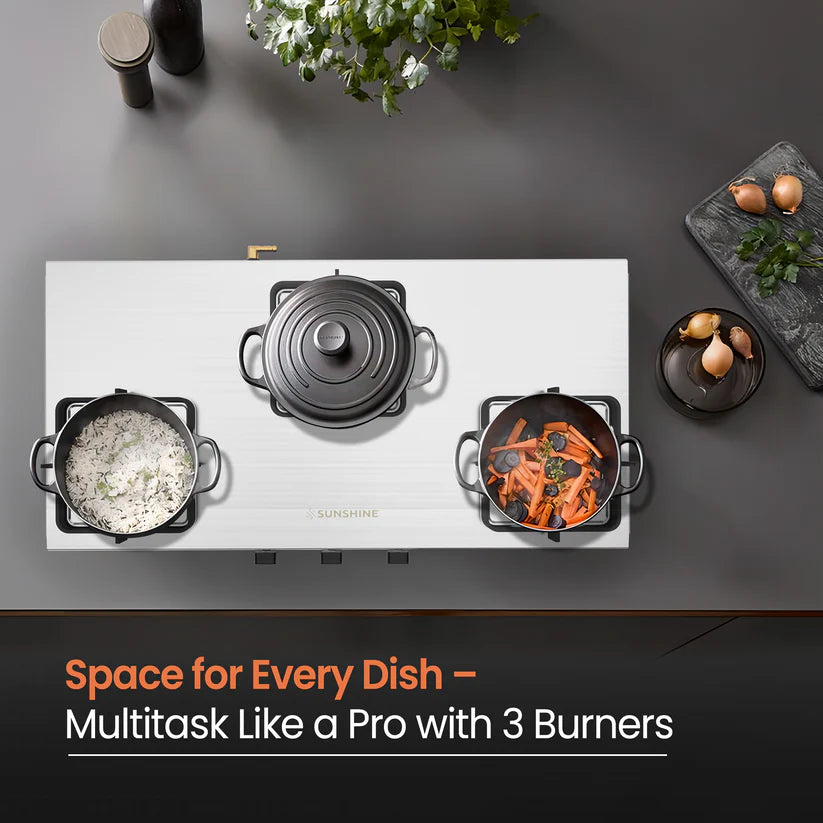 Curvv Matte Stainless Steel Cooktop Manual Ignition 3 Burner