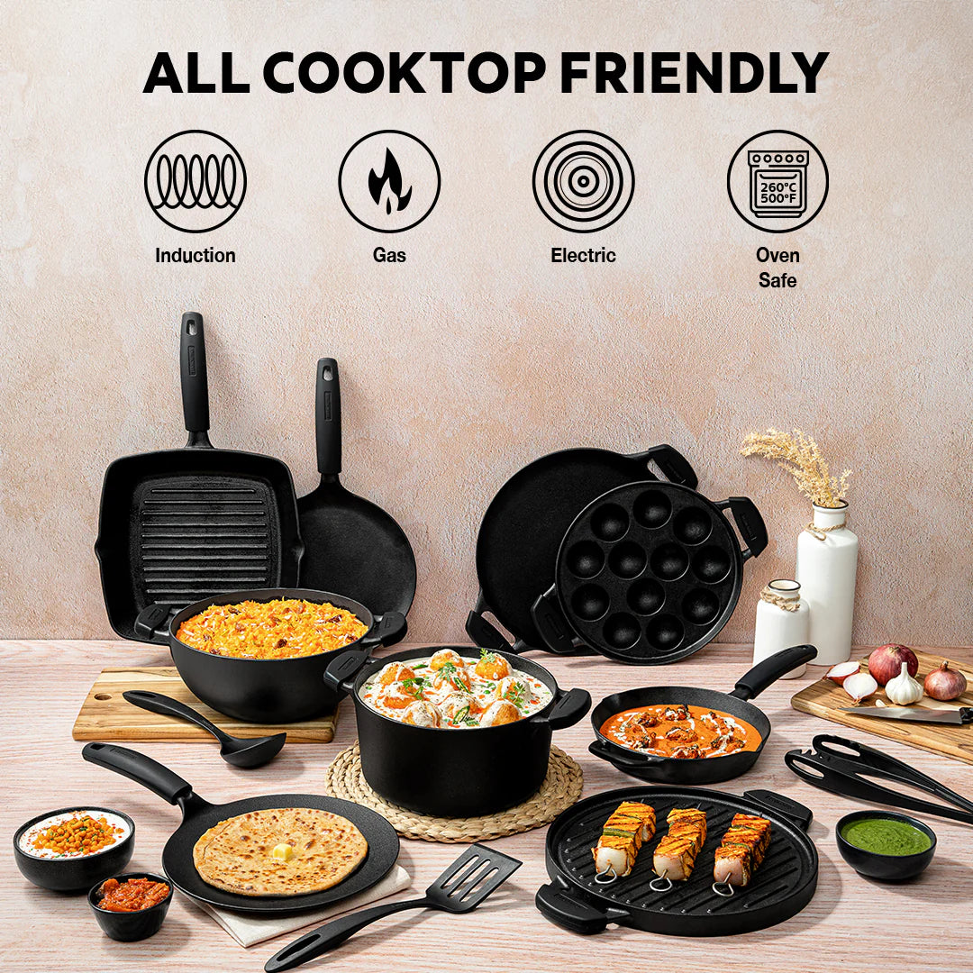Tramontina Titanex 30 cm Pre-Seasoned Cast Iron Deep Kadai – 6.8L