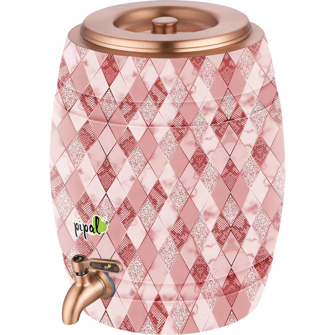 Barrel Printed Copper Matka Pink Crystal – 7.8 Litre