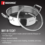 Hitech Tri-Ply Stainless Steel Non-Stick Cook & Sarve Pot with Lid 24cm (3.3 L), PFOA-free, ILag Coating - Induction Bottom 24 cm / 3.3 L BG-31139-MM