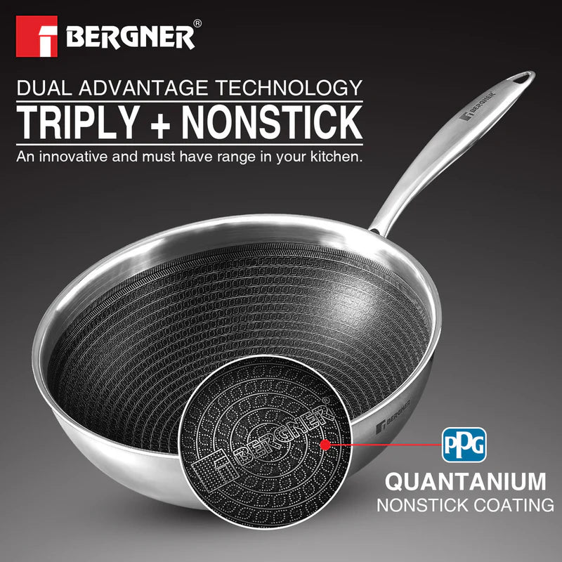 Hitech Tri-Ply Stainless Steel Non-Stick Wok Lid, PFOA-free, ILag Coating - Induction Bottom - BG-31145-MM