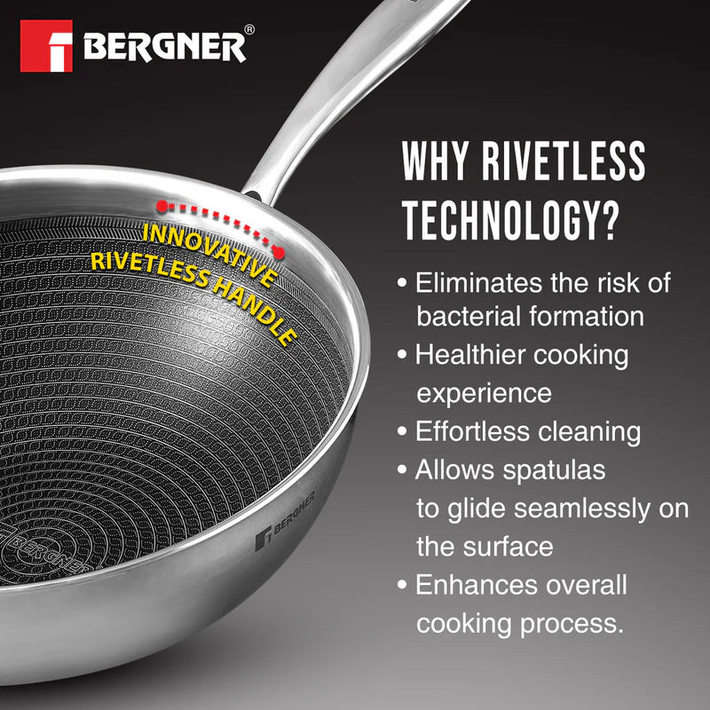 Hitech Tri-Ply Stainless Steel Non-Stick Wok Lid, PFOA-free, ILag Coating - Induction Bottom - BG-31145-MM