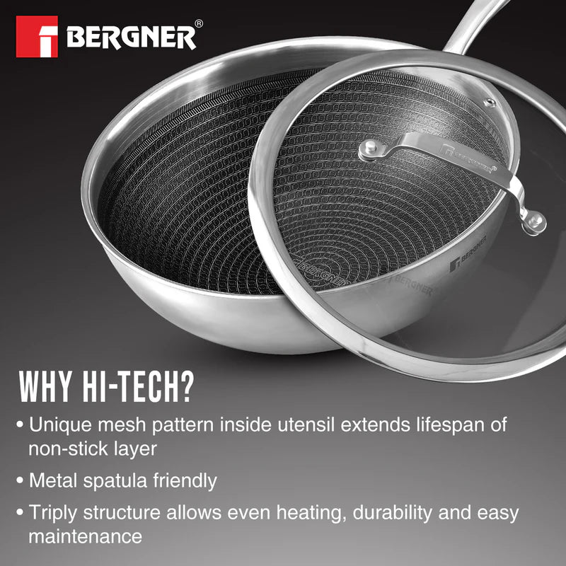 Hitech Tri-Ply Stainless Steel Non-Stick Wok Lid, PFOA-free, ILag Coating - Induction Bottom - BG-31145-MM