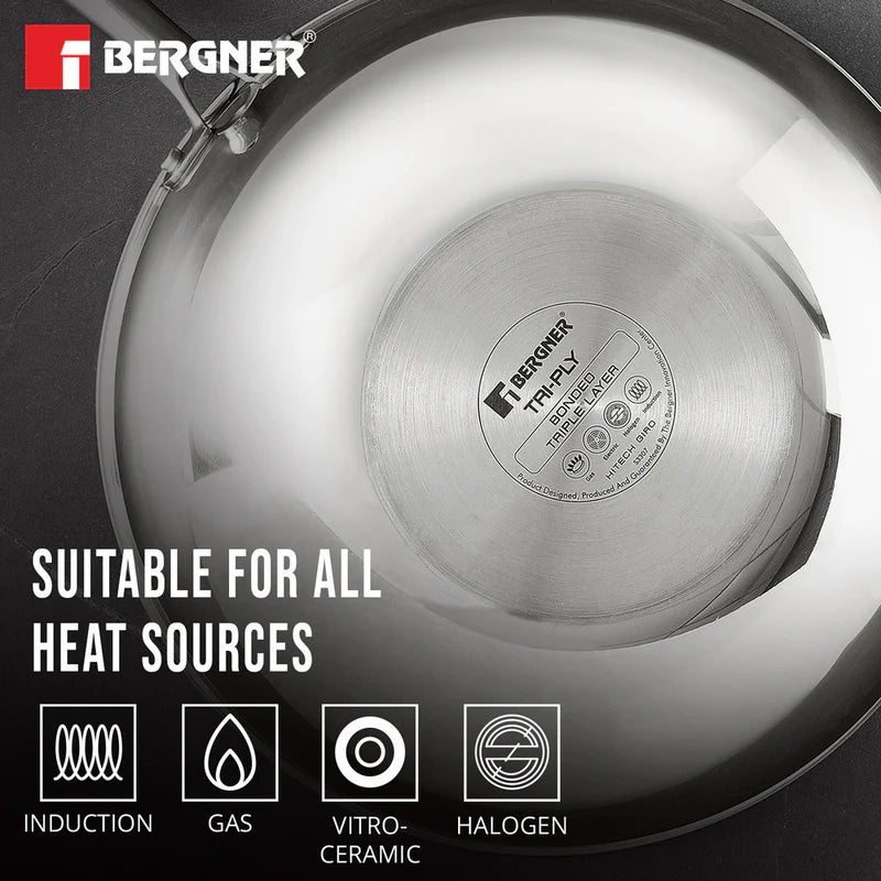 Hitech Tri-Ply Stainless Steel Non-Stick Wok Lid, PFOA-free, ILag Coating - Induction Bottom - BG-31145-MM