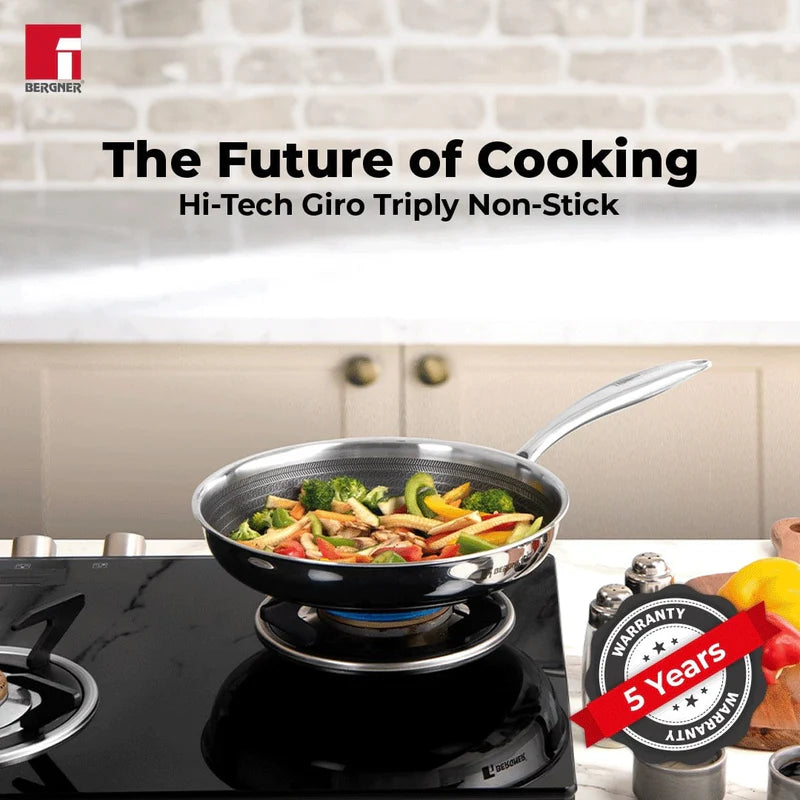Hitech Tri-Ply Stainless Steel Non-Stick Prism Frypan, 24cm - Induction Bottom - BG-31146-MM