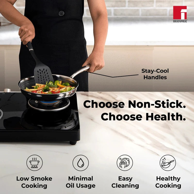 Hitech Tri-Ply Stainless Steel Non-Stick Prism Frypan, 24cm - Induction Bottom - BG-31146-MM
