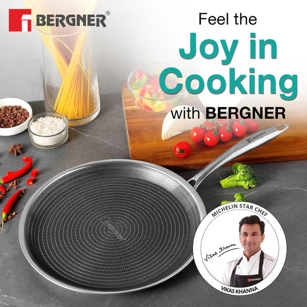Hitech Tri-Ply Stainless Steel Non-Stick Dosa Tawa 32cm, PFAS-free, Eterna coating - Induction Bottom  32 cm BG-31136-MM