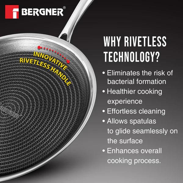 Hitech Tri-Ply Stainless Steel Non-Stick Dosa Tawa 32cm, PFAS-free, Eterna coating - Induction Bottom  32 cm BG-31136-MM