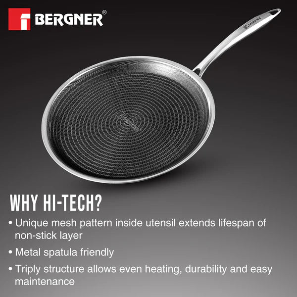 Hitech Tri-Ply Stainless Steel Non-Stick Dosa Tawa 32cm, PFAS-free, Eterna coating - Induction Bottom  32 cm BG-31136-MM
