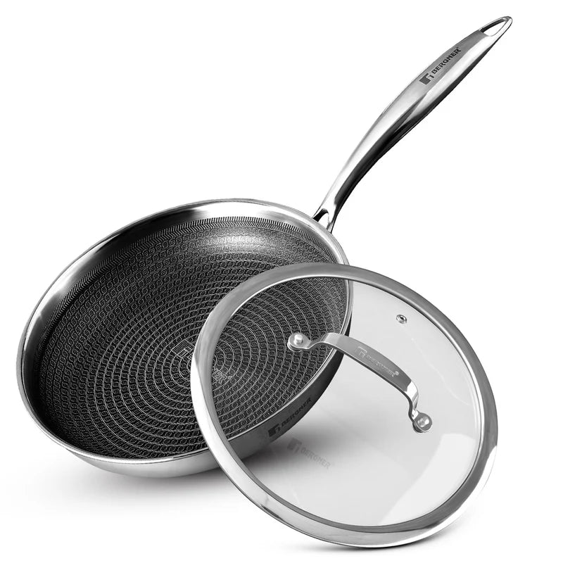Hitech Tri-Ply Stainless Steel Non-Stick Frypan with Lid, 22 cm, PFOA-free, ILag Coating, Induction Bottom-  BG-31144-MM