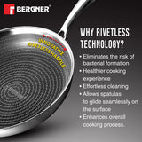 Hitech Tri-Ply Stainless Steel Non-Stick Frypan with Lid, 22 cm, PFOA-free, ILag Coating, Induction Bottom-  BG-31144-MM