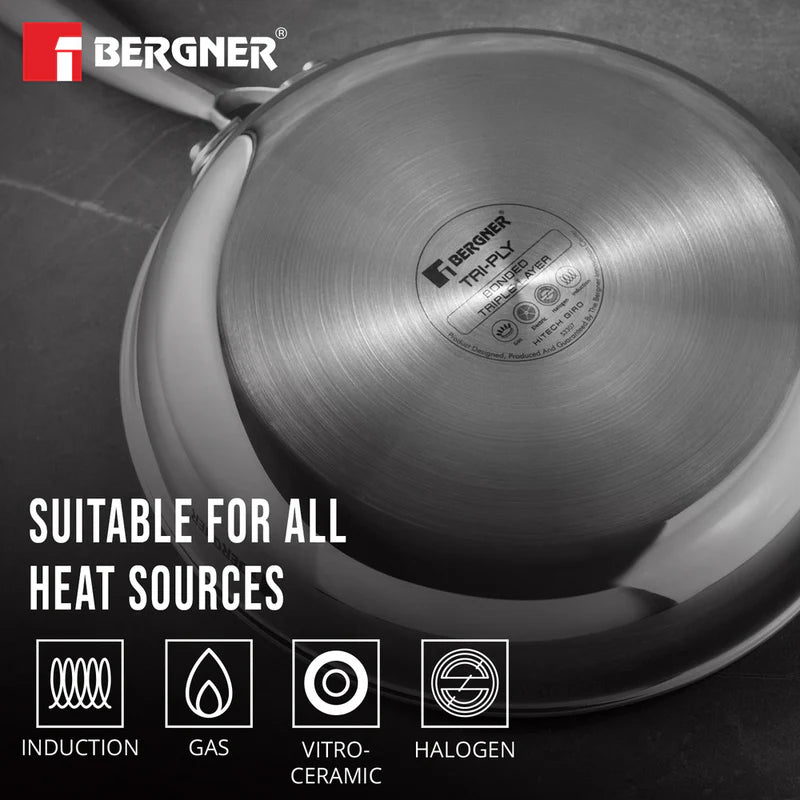 Hitech Tri-Ply Stainless Steel Non-Stick Frypan with Lid, 22 cm, PFOA-free, ILag Coating, Induction Bottom-  BG-31144-MM