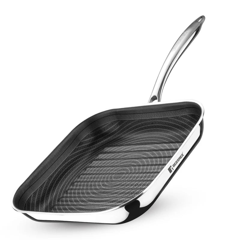 Tri-Ply Hi-Tech Giro Stainless Steel Non-Stick 24cm Grill Pan with Non-Stick Coating, Metal Spoon Friendly - Induction Bottom -BG-33964-MM