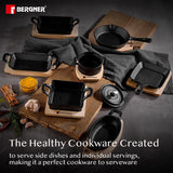 Cook & Share 15 cm (400ml) Cast Iron Mini Frypan, Comes with Wooden Tray, Induction Bottom BG-34210-BK