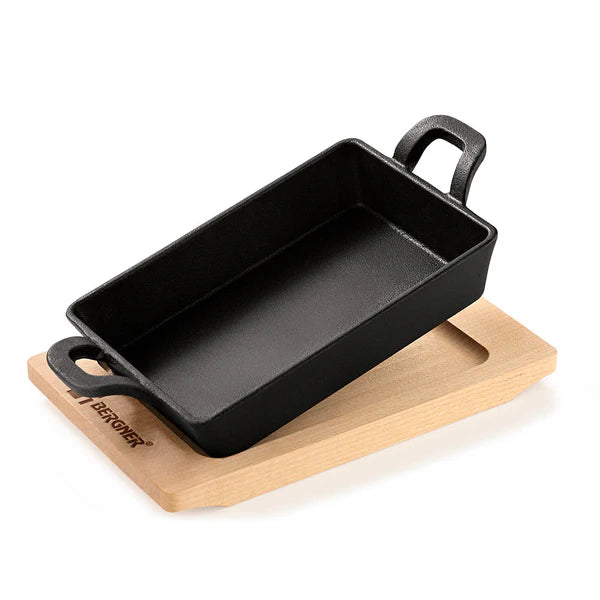 Cook & Share Cast Iron Mini Frypan, Comes with Wooden Tray - Induction Bottom  BG-34213-BK