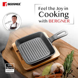 Cook & Share 13cm (240ml) Cast Iron Mini Pan, Comes with Wooden Tray - Induction Bottom  BG-34215-BK