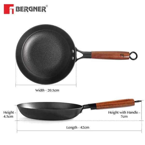 Odin Lightweight Iron Frypan with Wooden Coated Handle – Induction Bottom BG-34431-BK
