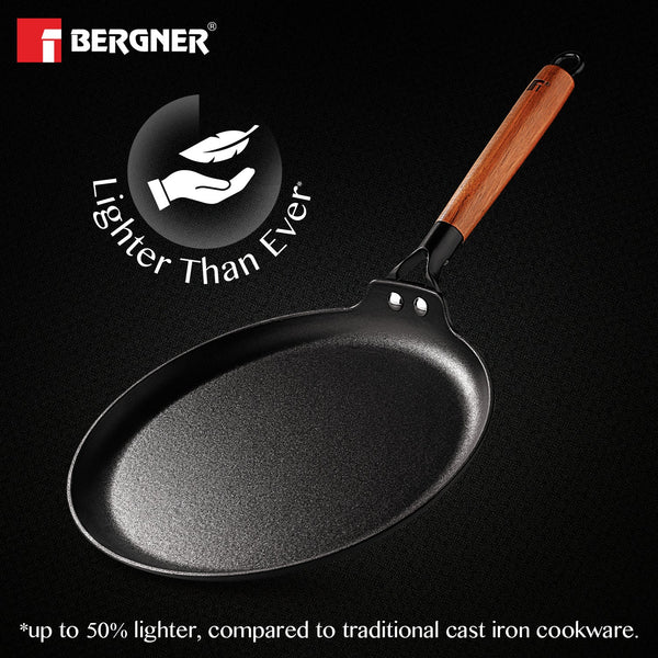 Odin Lightweight Iron Dosa Tawa with Wooden Coated Handle – Induction Bottom BG-34436-BK