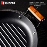 Odin 28 cm Lightweight Iron Grill Plate with Wooden Coated Handle - Induction Bottom BG-34438-BK