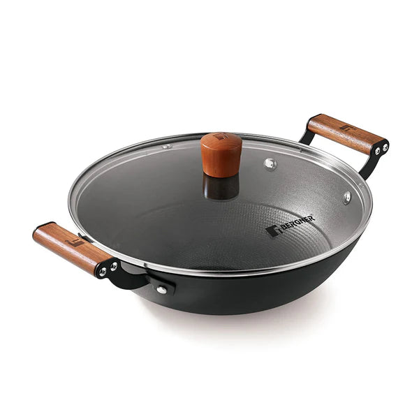 Odin Lightweight Iron Kadai with Glass Lid, Enamel Finish - Induction Bottom BG-34442-BK