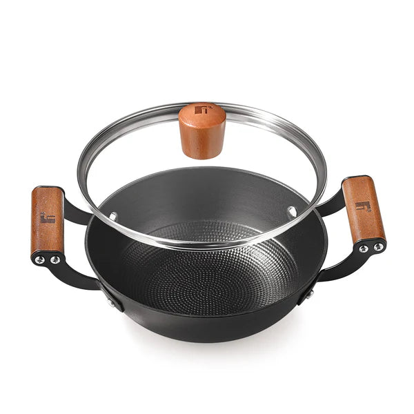 Odin Lightweight Iron Kadai with Glass Lid, Enamel Finish - Induction Bottom BG-34442-BK