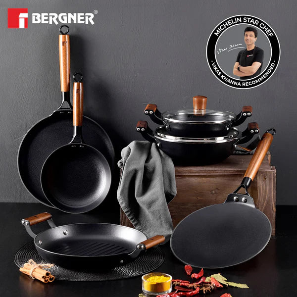 Odin Lightweight Iron Kadai with Glass Lid, Enamel Finish - Induction Bottom BG-34442-BK