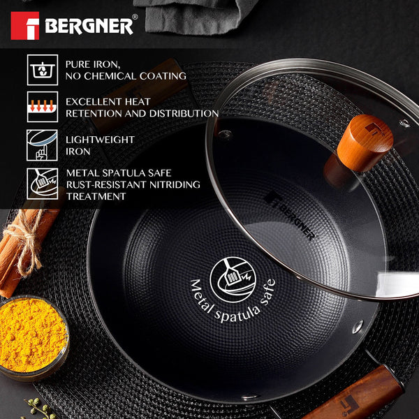 Odin Lightweight Iron Kadai with Glass Lid, Enamel Finish - Induction Bottom BG-34442-BK