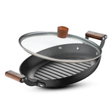 Odin Lightweight Iron 28cm Grill Pan with Glass Lid, Enamel Finish - Induction Bottom BG-34447-BK