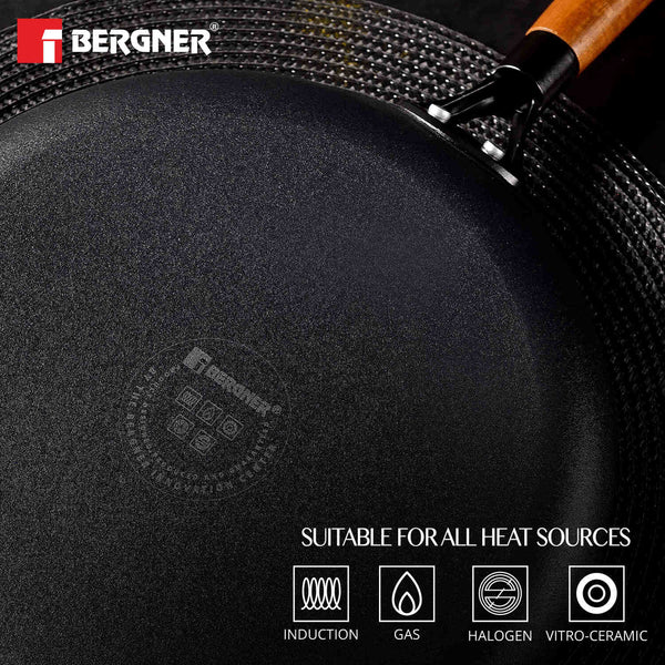 Odin Lightweight Iron 28cm Grill Pan with Glass Lid, Enamel Finish - Induction Bottom BG-34447-BK