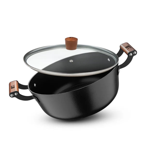 Odin Lightweight Iron Casserole with Glass Lid, Enamel Finish - Induction Bottom BG-34450-BK