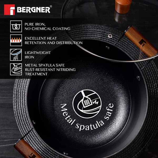 Odin Lightweight Iron Casserole with Glass Lid, Enamel Finish - Induction Bottom BG-34450-BK
