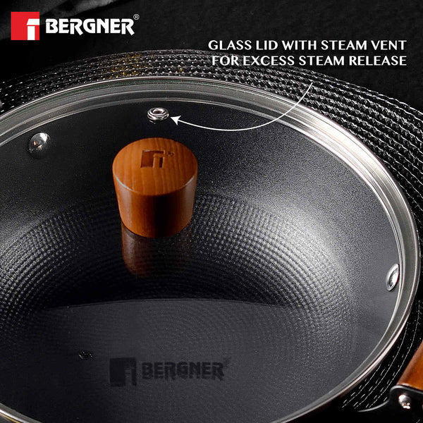 Odin Lightweight Iron Casserole with Glass Lid, Enamel Finish - Induction Bottom BG-34450-BK
