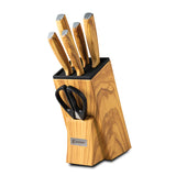 Olive Garden Stainless Steel 7 Pcs Knife Set - Chef Knife, Santoku Knife, Carving Knife, Utility Knife, Paring Knife, Scissor with Wooden Block BG-39212