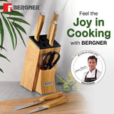 Olive Garden Stainless Steel 7 Pcs Knife Set - Chef Knife, Santoku Knife, Carving Knife, Utility Knife, Paring Knife, Scissor with Wooden Block BG-39212