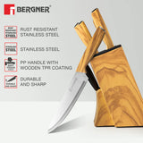Olive Garden Stainless Steel 7 Pcs Knife Set - Chef Knife, Santoku Knife, Carving Knife, Utility Knife, Paring Knife, Scissor with Wooden Block BG-39212