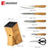 Olive Garden Stainless Steel 7 Pcs Knife Set - Chef Knife, Santoku Knife, Carving Knife, Utility Knife, Paring Knife, Scissor with Wooden Block BG-39212