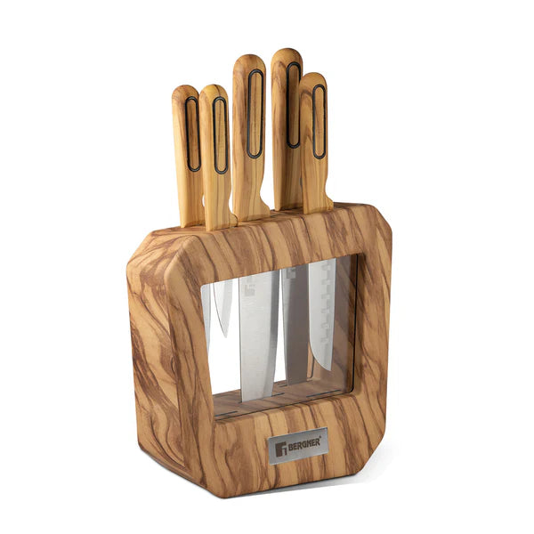 Olive Garden Stainless Steel 6 Pcs Knife Set - Chef Knife, Santoku Knife, Slicer Knife, Utility Knife, Paring Knife with Wooden Knife Block BG-39213
