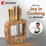 Olive Garden Stainless Steel 6 Pcs Knife Set - Chef Knife, Santoku Knife, Slicer Knife, Utility Knife, Paring Knife with Wooden Knife Block BG-39213