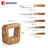 Olive Garden Stainless Steel 6 Pcs Knife Set - Chef Knife, Santoku Knife, Slicer Knife, Utility Knife, Paring Knife with Wooden Knife Block BG-39213