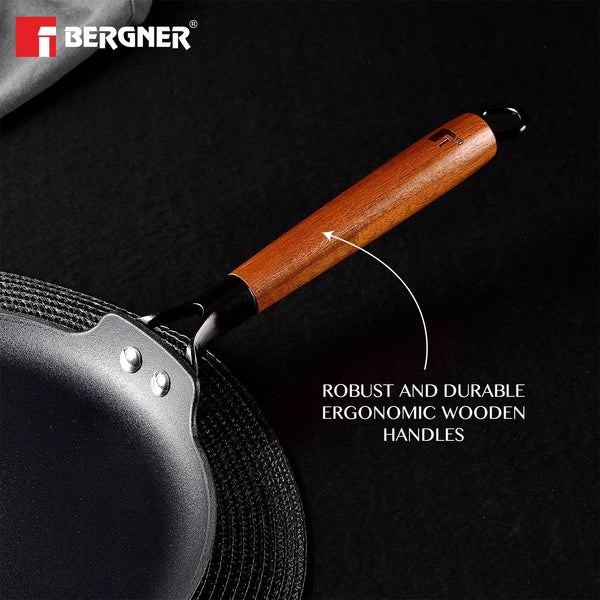 Odin Lightweight Iron Dosa Tawa with Wooden Coated Handle – Induction Bottom BG-34437-BK