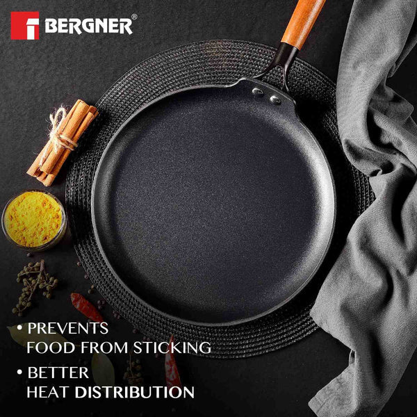 Odin Lightweight Iron Dosa Tawa with Wooden Coated Handle – Induction Bottom BG-34437-BK