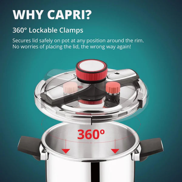 Capri Tri-Ply Pressure Cooker with Low and High Pressure Settings, Safety Lock BGIN-0620