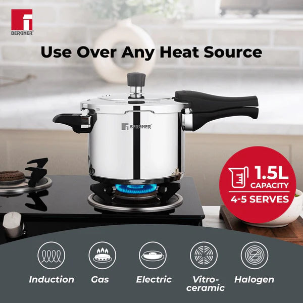 Pura Stainless Steel Outer Lid Pressure Cooker, Tri-Ply Induction Bottom BGIN-1860